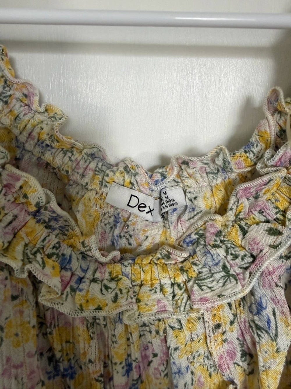 Dex Yellow Multi Floral Smocked Neck Blouse - Picture 4 of 5